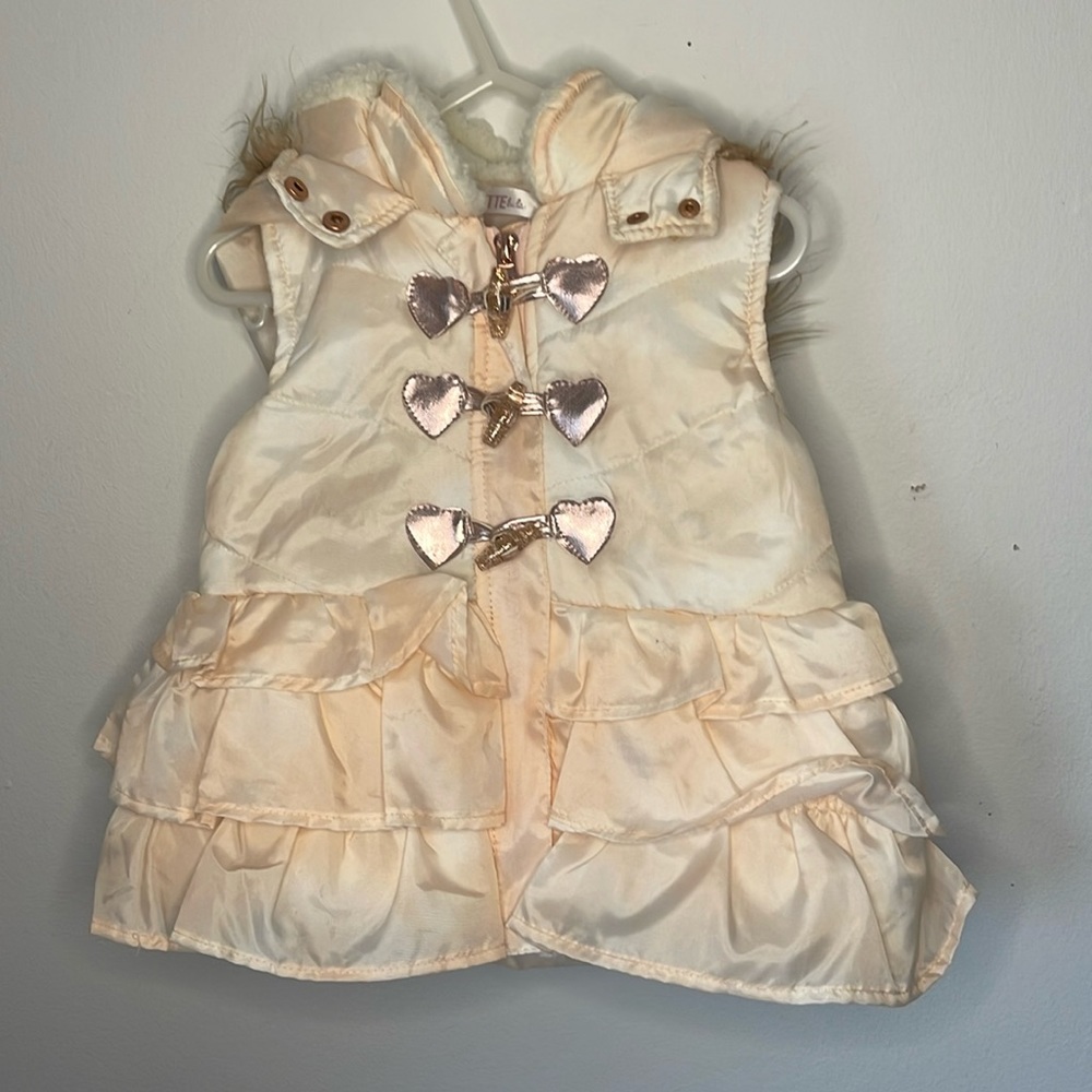 Girls Pink Heart Button Puffer Dress with Hood